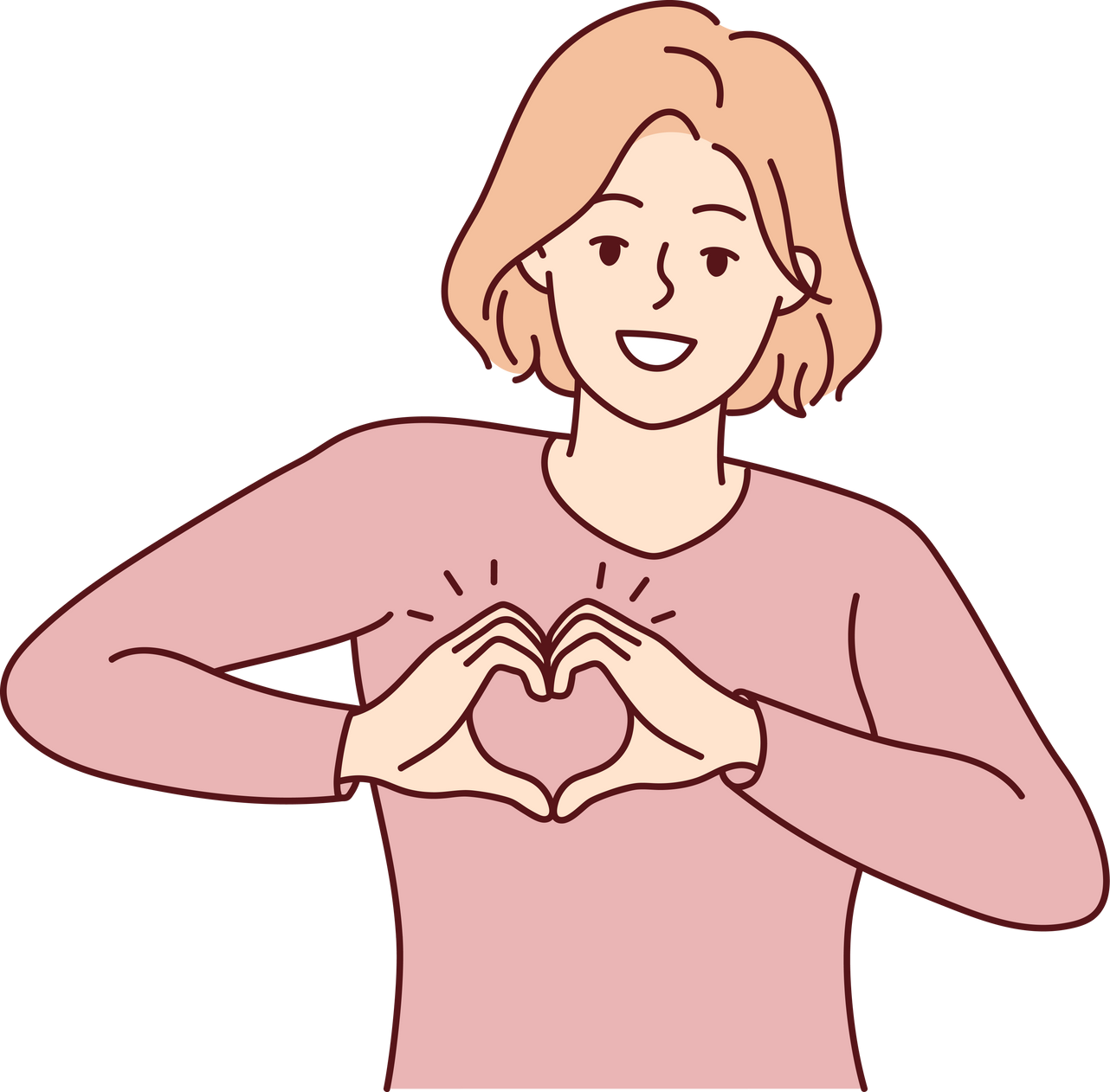 Smiling woman show heart hand gesture